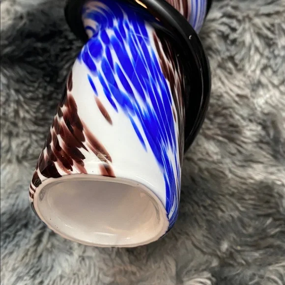TALL Blown Glass Abstract Art
Vase Blue Brown Swirl Colors Black glass band - Picture 12 of 16
